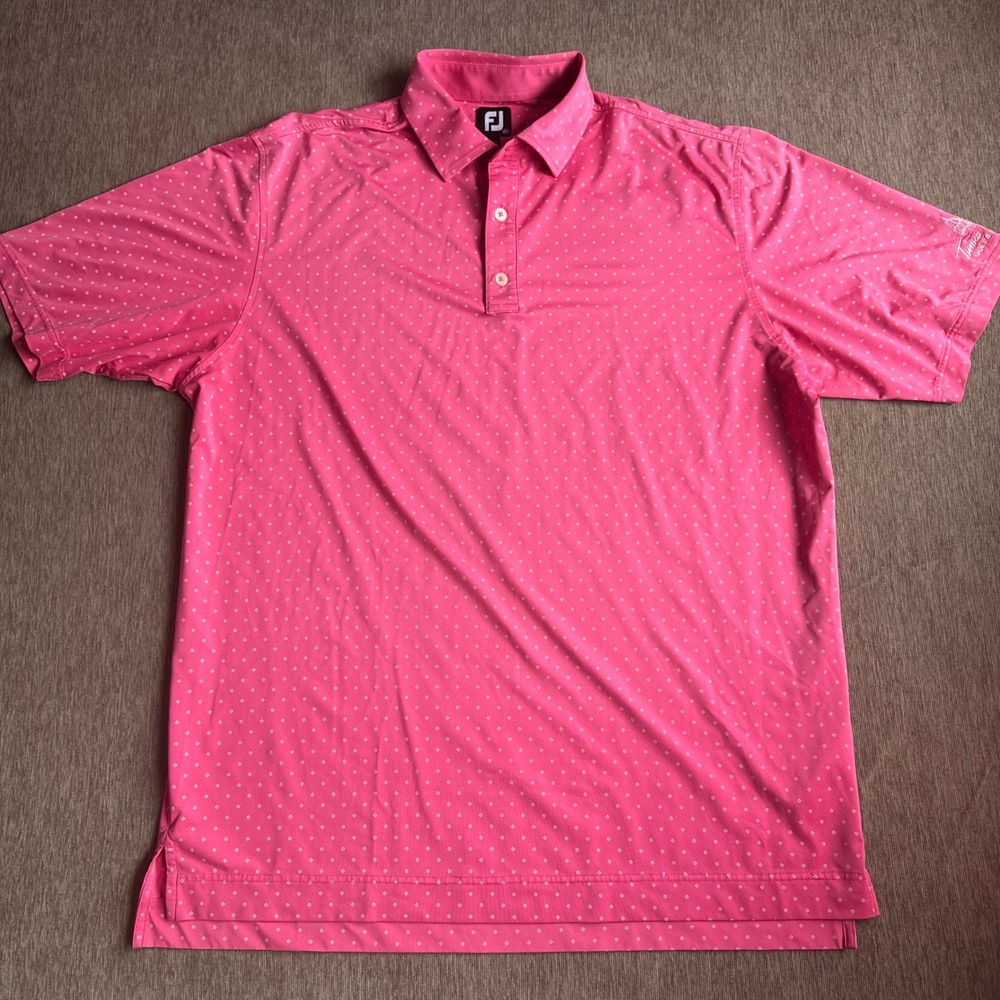 FootJoy Mens XL Pink Diamond Print Lisle Golf Polo Tunica National Logo Shirt